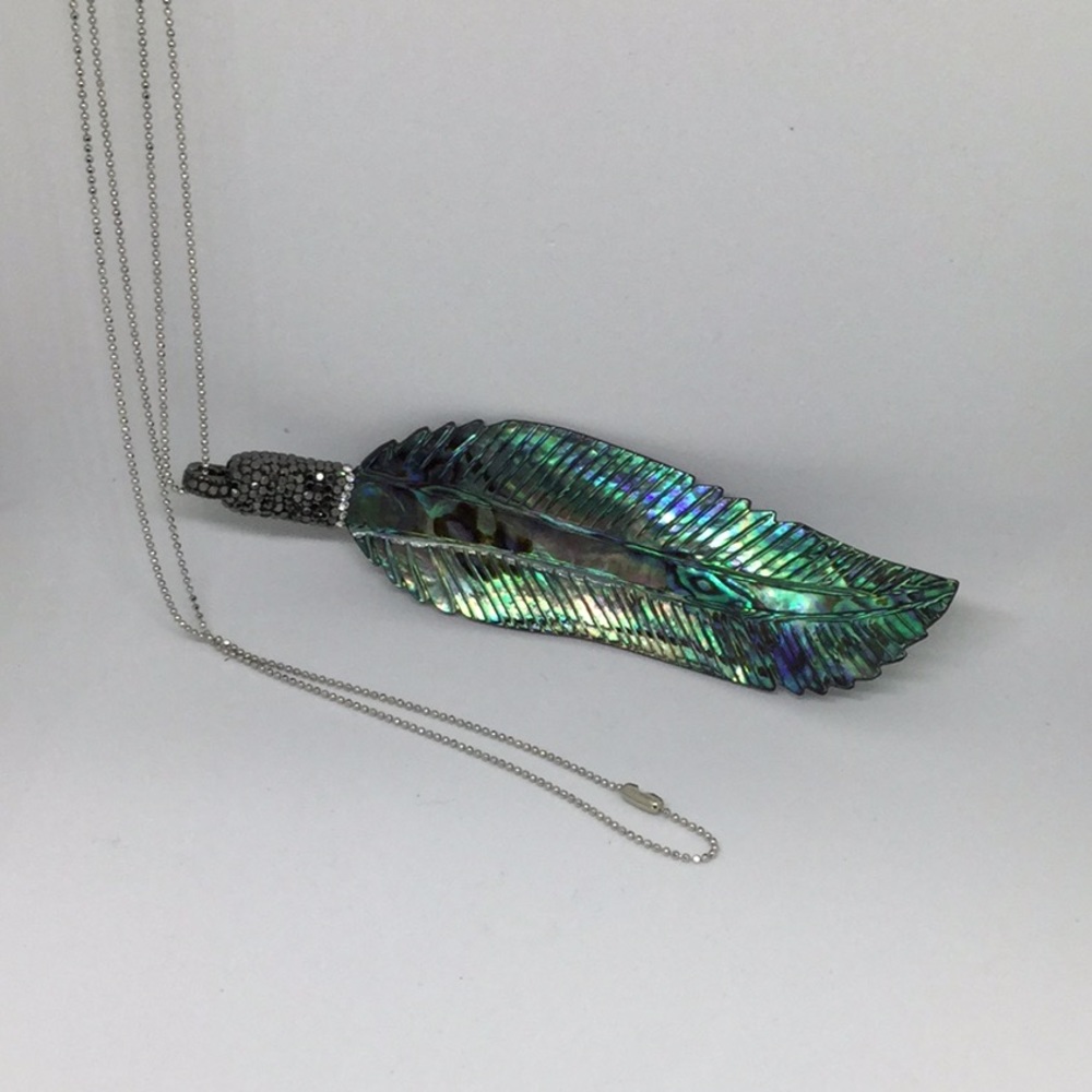 Long Abalone Shell Feather Necklace - image 1